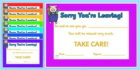 Sorry You Are Leaving Certificate