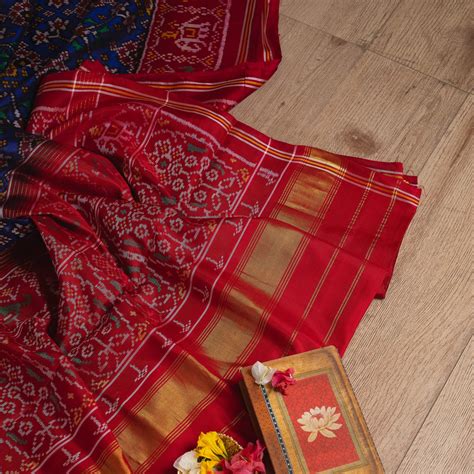 Royal Blue Navratna Semi Patan Patola Saree – WeaveinIndia