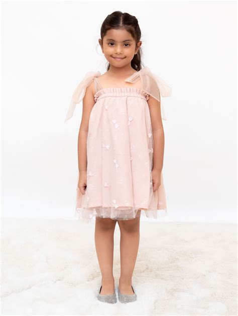 Peach Embroidered Net Dress