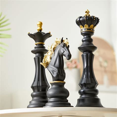 3 Pcs Large Chess Statue Decor Piece Set King Queen Knight Statue ...