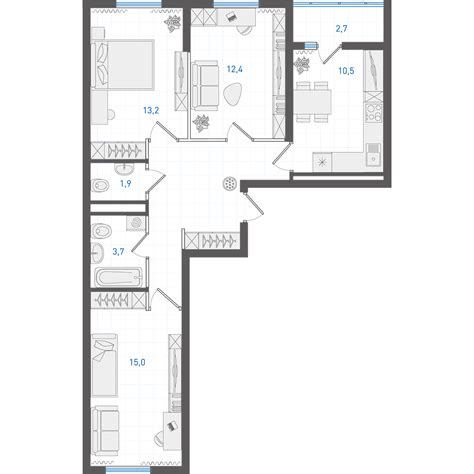 3 комнатная квартира № 2.1.6.2