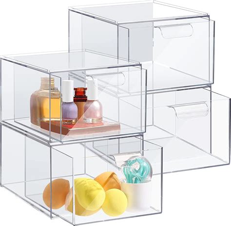 4 Pack Stackable Clear Drawer Organizer Bins Bathroom Organizers, Clear ...