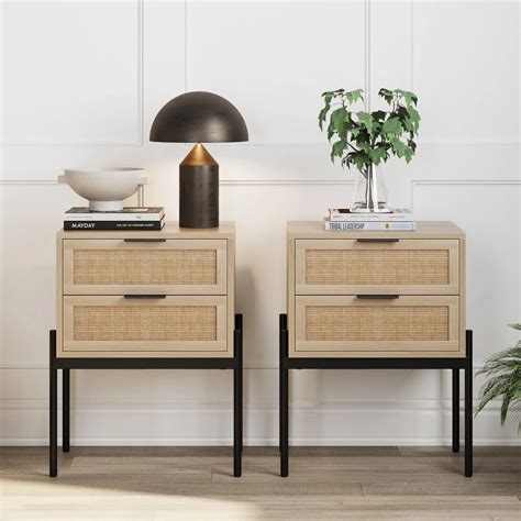 Set of 2 Boho Andrew Rattan Nightstands Light Oak | Nathan James | End ...
