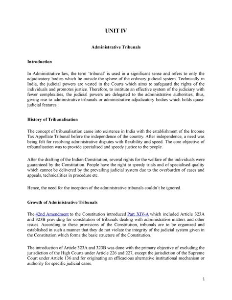 UNIT IV Constitution II - UNIT IV Administrative Tribunals Introduction ...