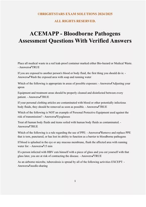 Bloodborne Pathogens Quiz Answers