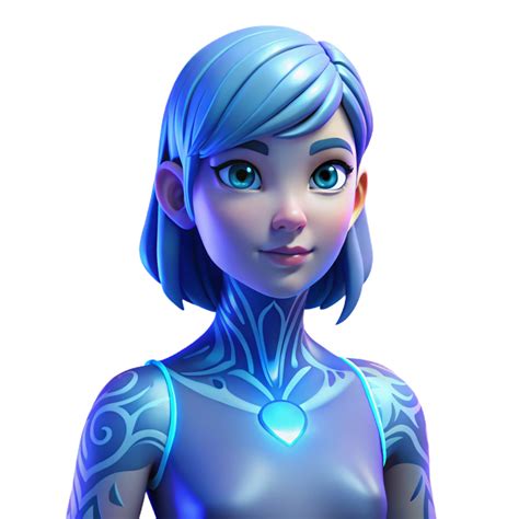 Futuristic Female Avatar with Blue Hair and Body Art 55851576 PNG