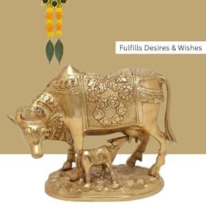 Buy Pick End Now Brass Kamdhenu Cow and Calf Idol | Handcrafted Nandi ...