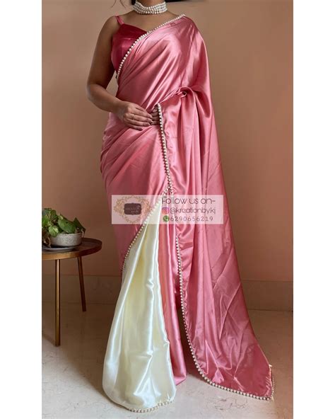 Strawberry Vanilla Two in One Satin Saree – kreationbykj