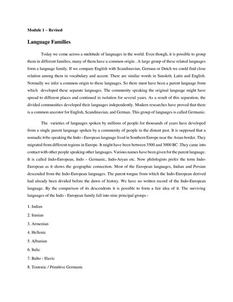 Language families - Module 1 – Revised Language Families Today we come ...