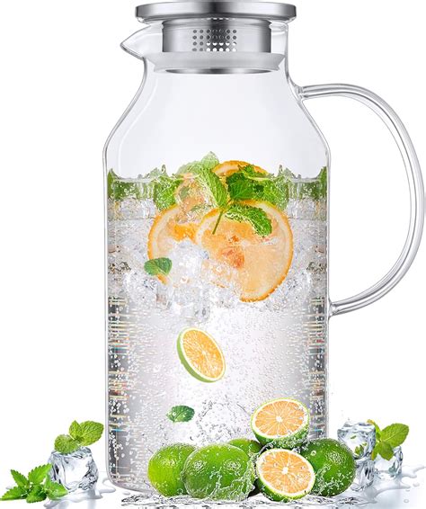 Amazon.com: Bivvclaz 2.6 Liter 88 oz Glass Pitcher with Lid and Handle ...