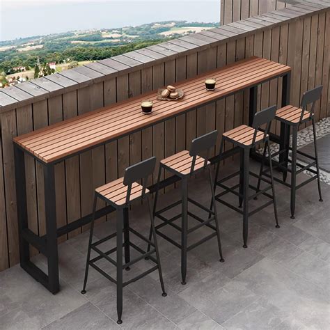Patio Free Standing Bar Tables Black Outdoor Metal Bar Height Table,