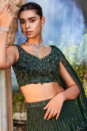 Buy Green Embroidered Lehenga Set For Women available at ScrollnShops