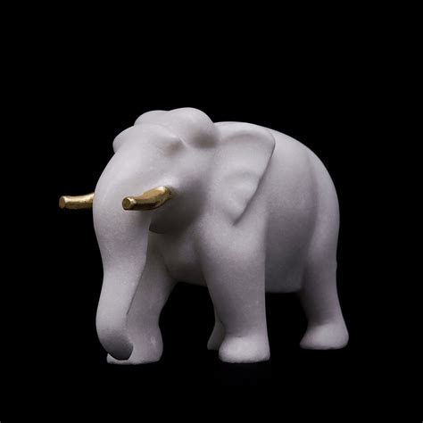 Vietnam Marble White Marble Elephant with Golden Tusks (Large, 15 inch ...
