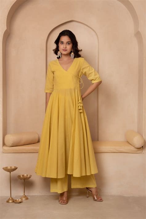 DHOOP CHAAV MIRA DUSTY YELLOW COTTON ANGRAKHA SET WITH COTTON DUPATTA ...