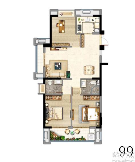 长沙北中心·保利时代A1户型99平2室2厅2卫1厨99.00㎡-长沙房天下