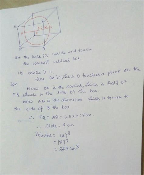 If an inflated volley ball of radius 3.5 cm fits exactly into a cubical ...