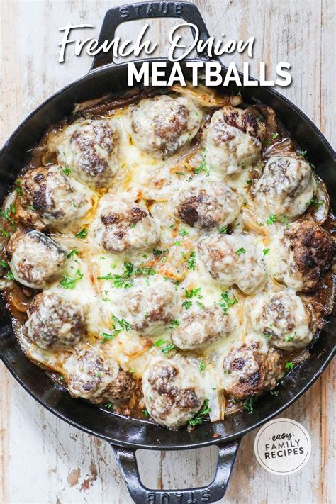 Easy One Skillet Dinner! French Onion Meatballs Recipe | Meatball ...