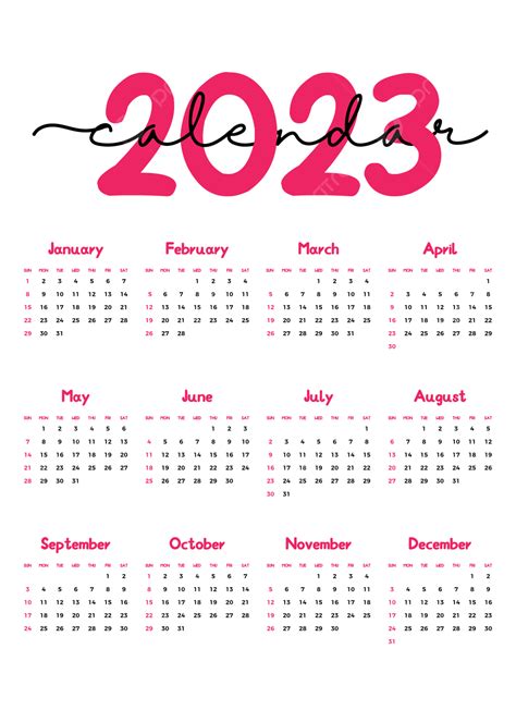 Calendar 2023 Vector Template, Calendar 2023, 2023, Happy New Year 2023 ...