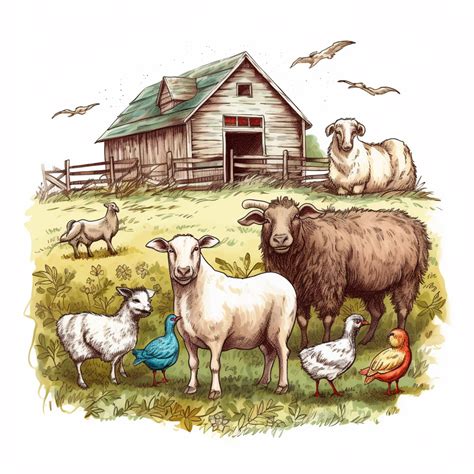 Turkey and Cattle and Sheep on the Farm ， White background ， Clip Art ...
