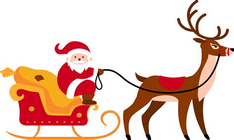 A charming clipart image of Santa Claus riding a sleigh pulled by a ...