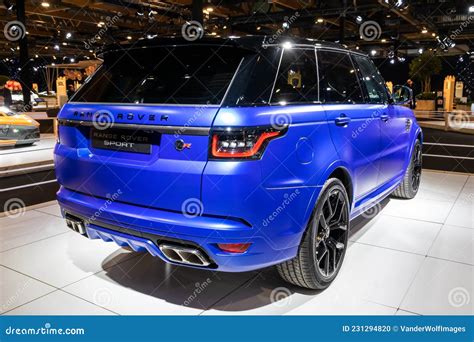 Range Rover Sport SVR Car Showcased at the Autosalon 2020 Motor Show. Brussels, Belgium ...