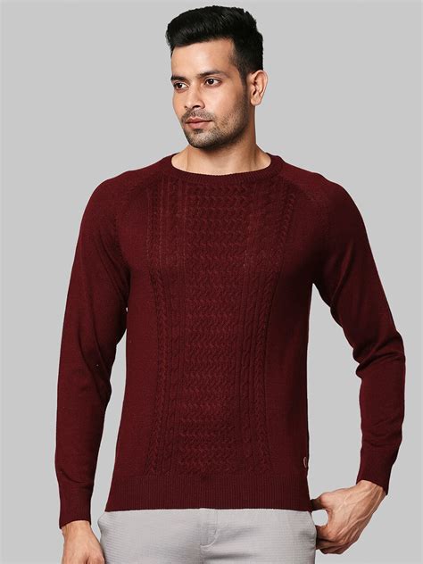 Buy Raymond Men Maroon Cable Knit Pullover - Sweaters for Men 19968728 ...