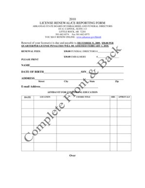 Fillable Online state ar 2010 LICENSE RENEWAL/CE REPORTING FORM ...