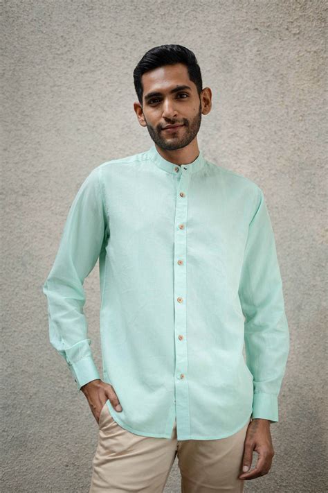 Mint Green · Mandarin Collar Shirt - Earthy Route