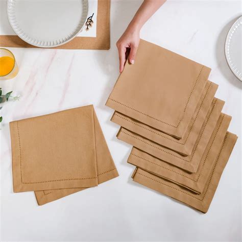 Midori Premium Cotton Hemstitched Dinner Napkins Set Of 6 In Brown ...
