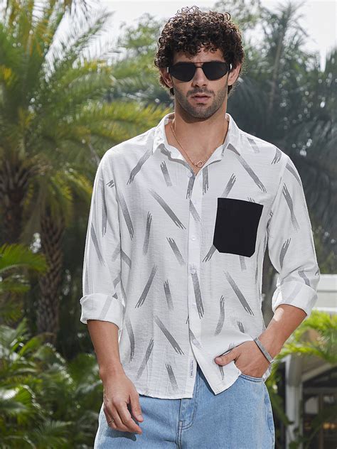 ₹949 | Campus Sutra Men's Daisy White Astral Blaze Shirt - Campussutra