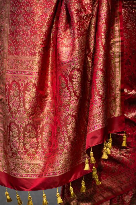 Wedding Red Jamawar Banarasi Silk Saree - I Love Sarees