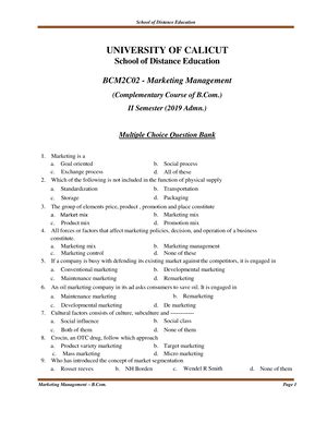 Marketing Bcom module 3 - Marketing management - Studocu