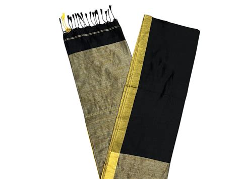 Southloom Mul Cotton 120 x 120 Soft Fabric Saree in Black And Golden C ...