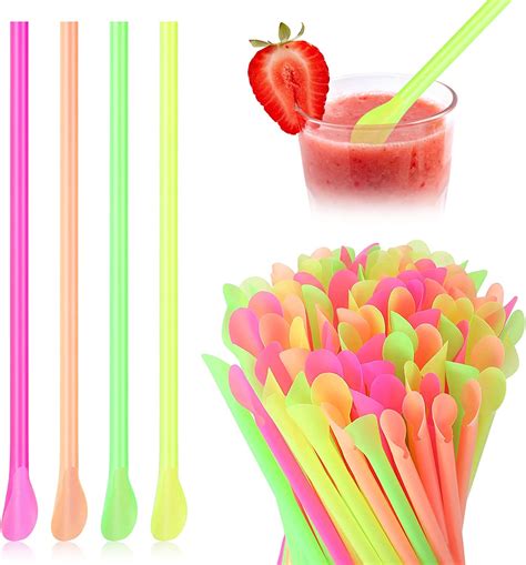 Amazon.com: Eaasty 1000 Pcs Snow Cone Spoon Straws, Flexible Plastic ...