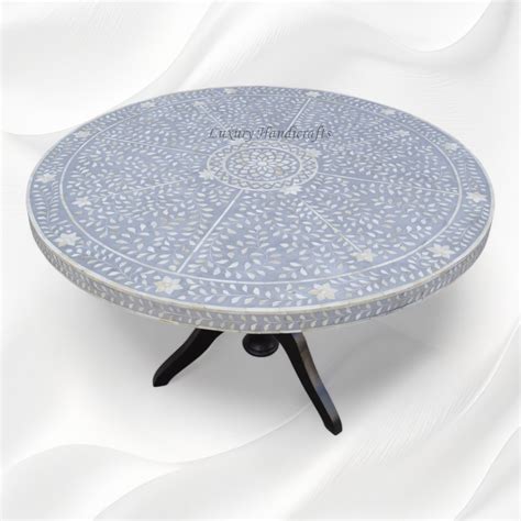 Bone Inlay Dining Table Flower Center Design Grey – Luxury Handicrafts