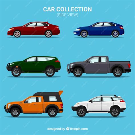 6つの異なる車の側面図 | 無料のベクター