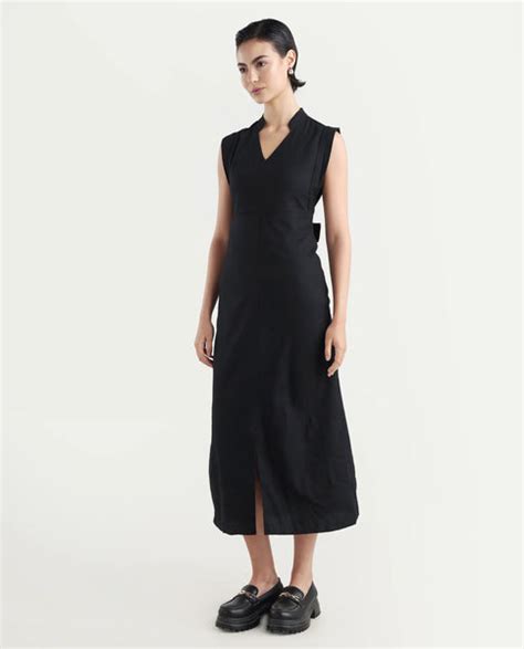 Rareism Women's Jenzo Black Cotton Blend Sleeveless Mandarin Collar St