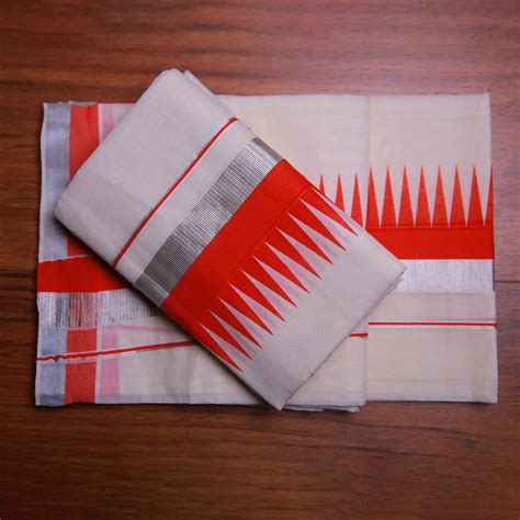 Kuthampully Handloom Cotton Set Mundu with 4 Inch Temple Design Border ...