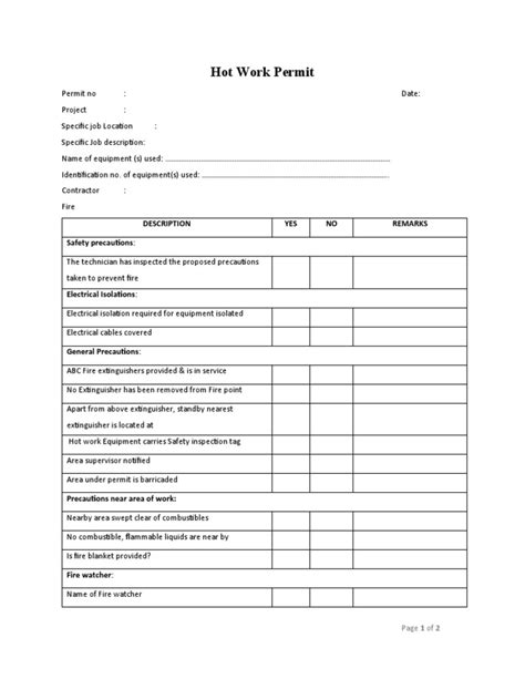 Image result for Hot Work Program Examples