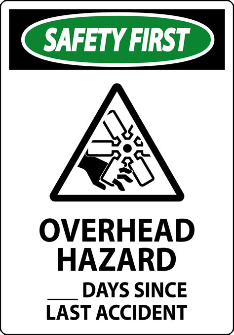 Safety First Sign Overhead Hazard Days Since Last Accident 29766875 ...