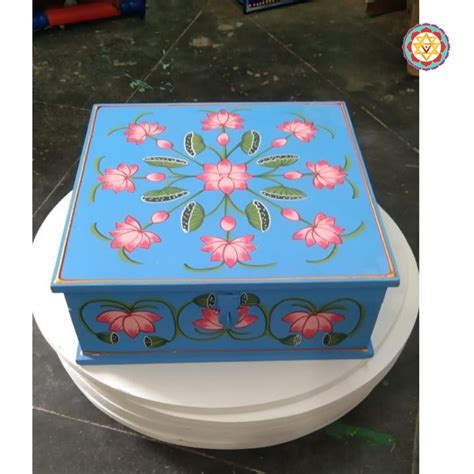 Blue Pichwai-Painted Multi-Purpose Storage Box | Pretty Homes India