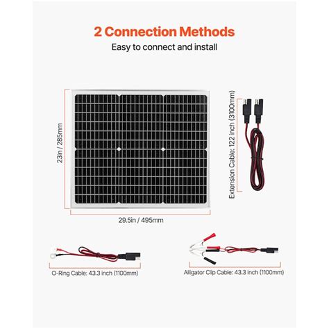VEVOR 50W 12V Solar Battery Charger Maintainer Mono Solar Panel Trickle ...