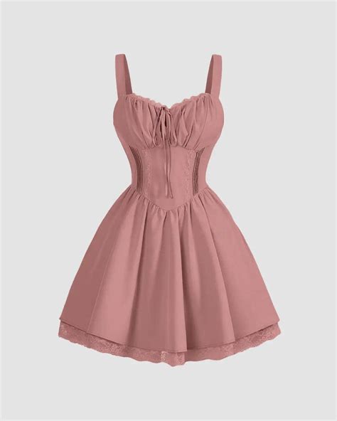 Patchwork Back Tie Up Crop Mini Dress In Pink - Littlebox India