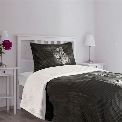 Ambesonne Black and White Bedspread Set Bengal Tiger Black White | Wayfair
