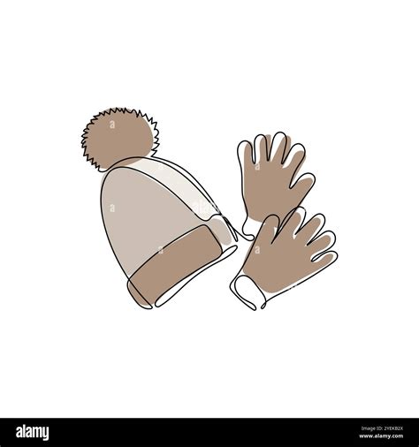 Winter hat and glove in continuous one line art style. Knitted, winter ...