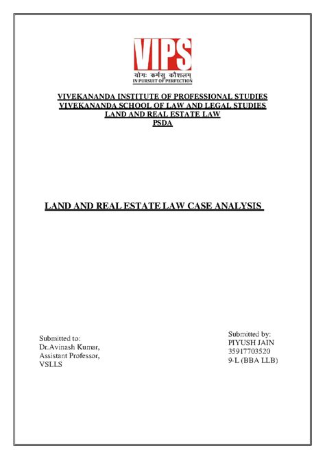 Land and real estate law psda - VIVEKANANDA INSTITUTE OF PROFESSIONAL ...