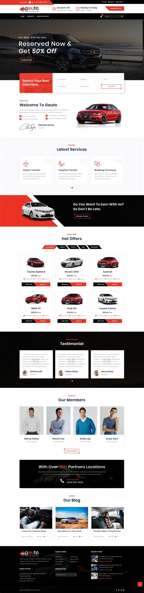 红色简洁风格的汽车租赁整站网站源码下载