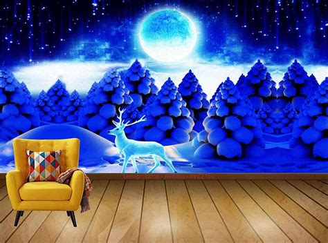 Avikalp Exclusive AVZ2150 Beautiful Night Theme Trees Deer Moon Stars ...