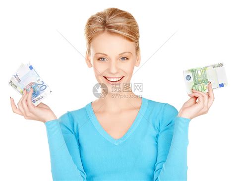带着欧元现金的可爱女人的照片高清图片下载-正版图片300752255-摄图网