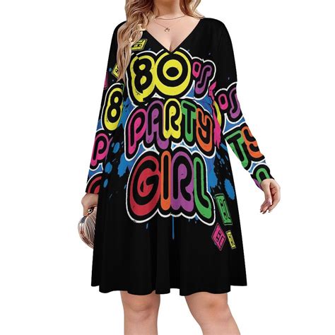 80s Party Girl Vintage Retro Eighties Costume Long Sleeve Dresses For ...